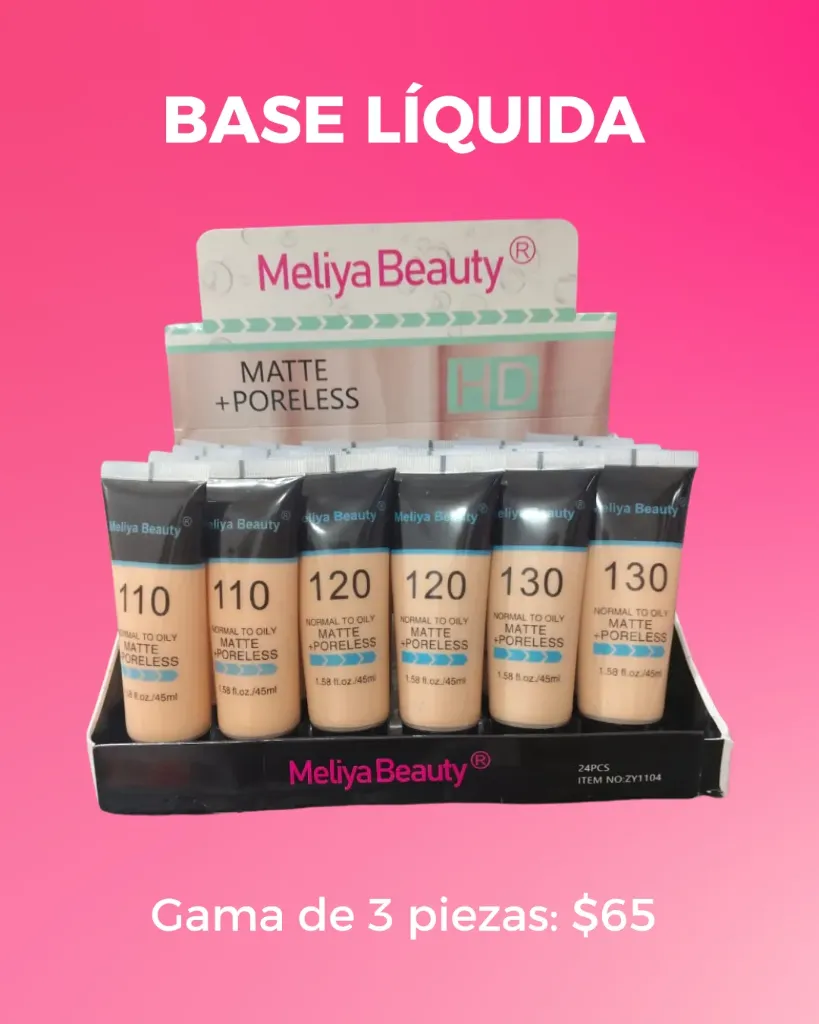 BASE MAQUILLAJE LÍQUIDA MELIYA BEAUTY (3 PIEZAS)